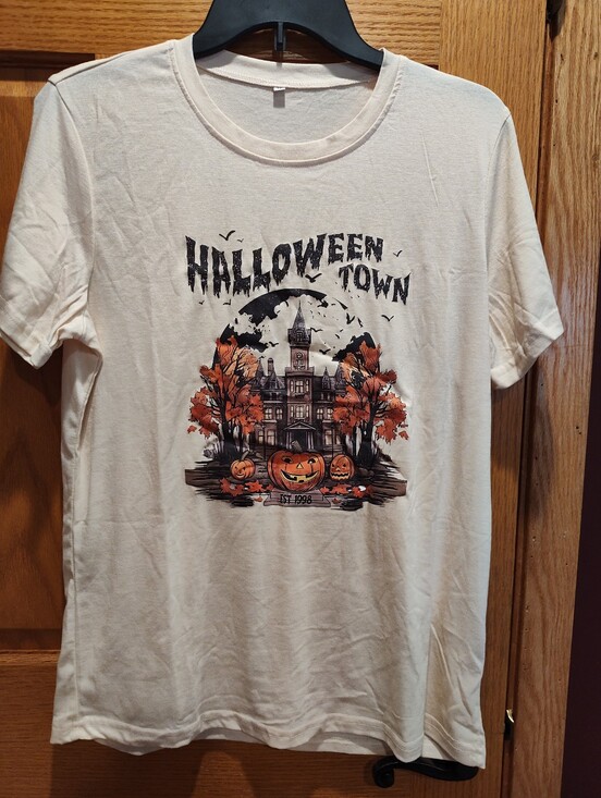 Tops - Halloween Town Graphic Tee - Women's Apricot Colored Shirt